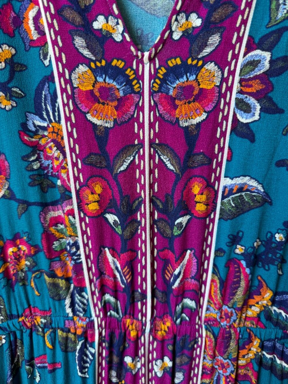 Soft Surroundings Allene Teal Floral Boho Tiered Maxi Dress in Women's Large - Picture 7 of 12